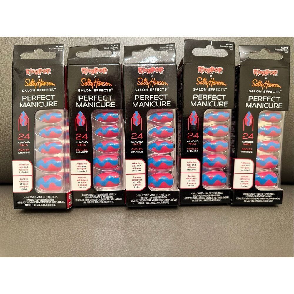 Sally Hansen Ring Pop 5 Sets of Blue and Pink Almond Shaped Press on Nails